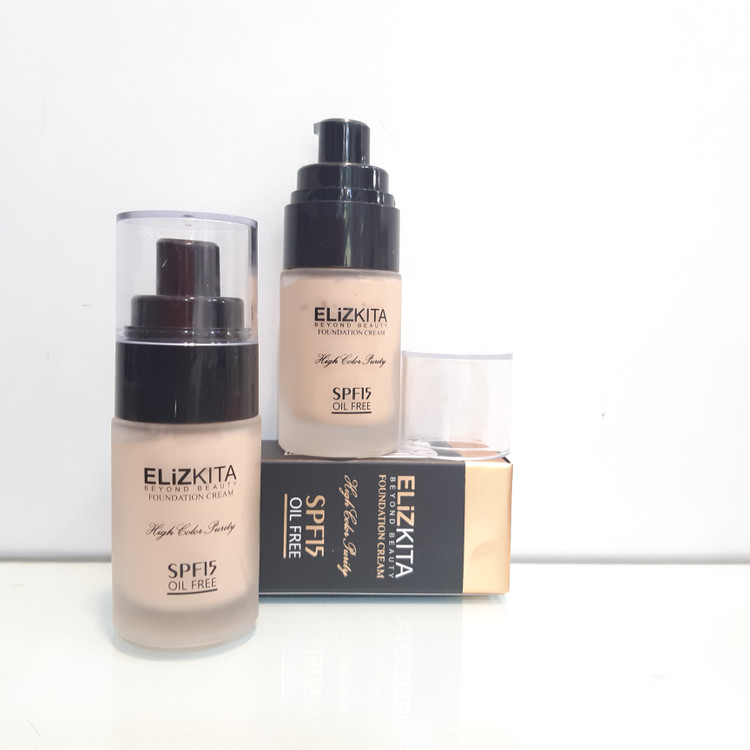 کرم پودر پمپی ، شیشه ای با کاور بالا و سبک حاوی spf ,آبرسان و بدون روغن الیزکیتا مناسب استفاده روزانه