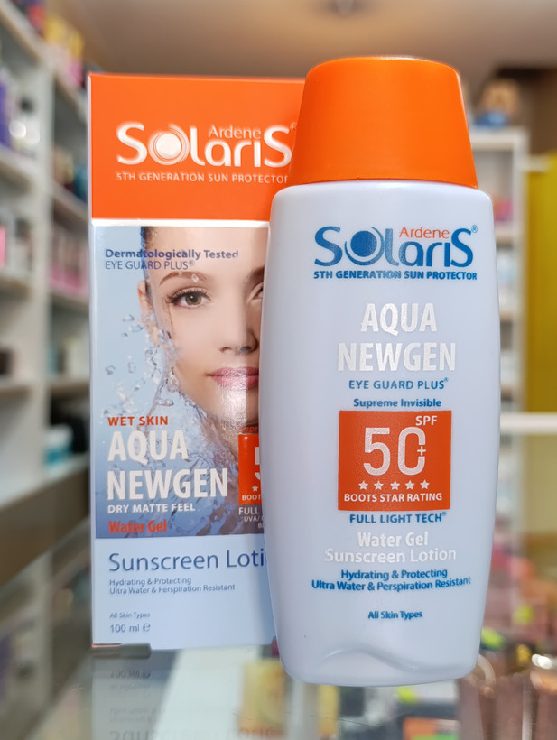ضدآفتاب آکوا نیوژن سولاریس با spf 50 مناسب انواع پوست با آبرسانی دوبل